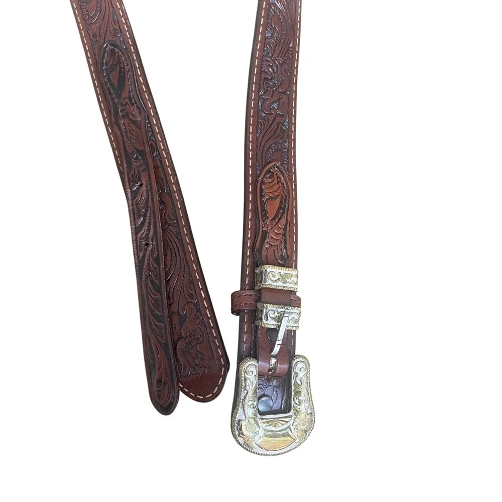Nocona Men's Leather Western Belt with Silver/ Bronze Buckle size 50